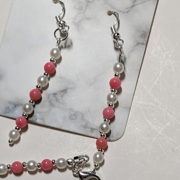 ❤️ Handmade Pink Coral and Pearl necklace, bracelet & earrings set. - Picture 4 of 4